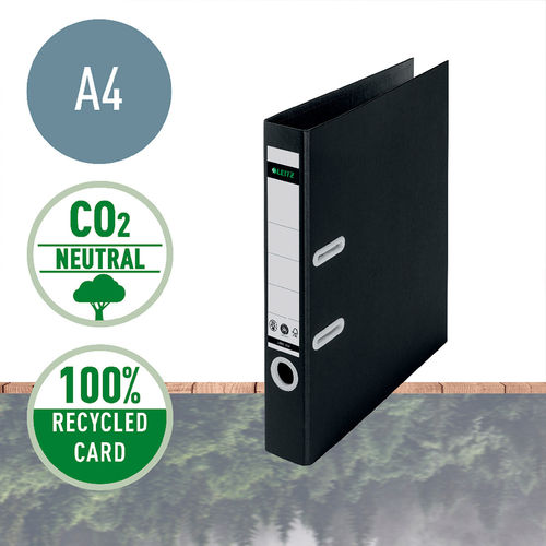 Mappi Leitz Recycle 180° A4 50mm musta - kierrätysmateriaalia, 100% kierrätettävä