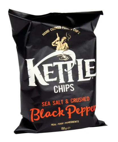 Perunalastut Kettle Sea Salt &amp; Black Pepper 150g - käsinvalmistettu sipsi ilman lisäaineita