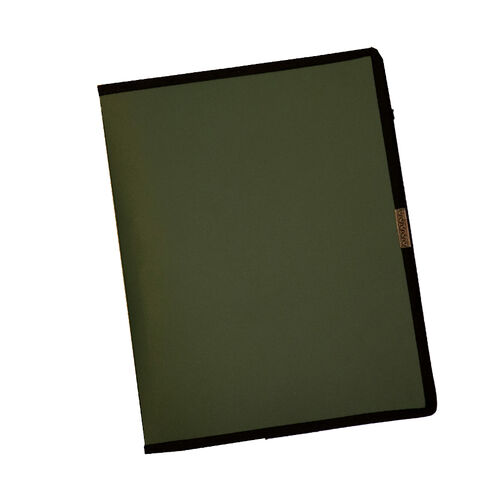 Klaffikansio vihreä - tukeva mappimekanismi ja läpinäkyvä klaffitasku etukannen sisäpuolella