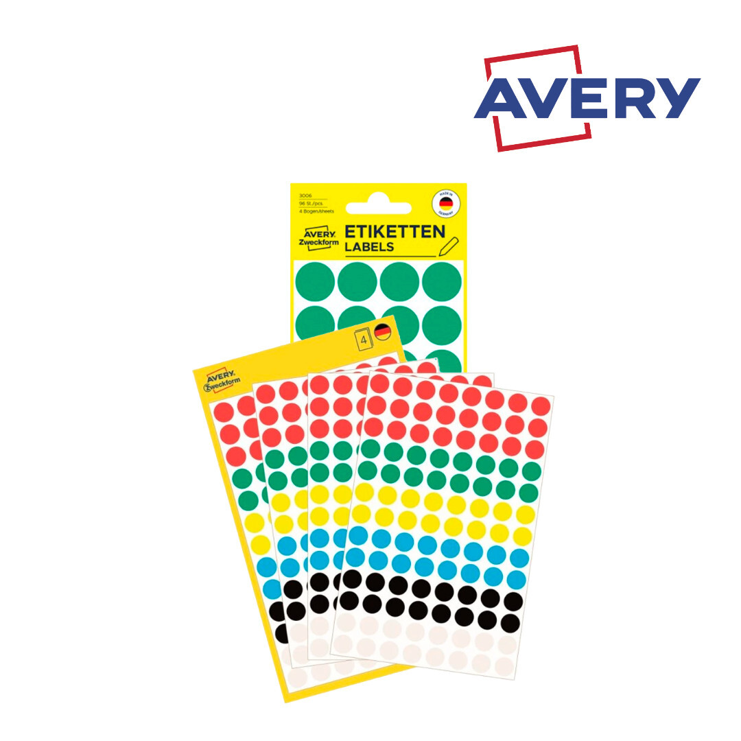 Värikkäitä Avery tarroja