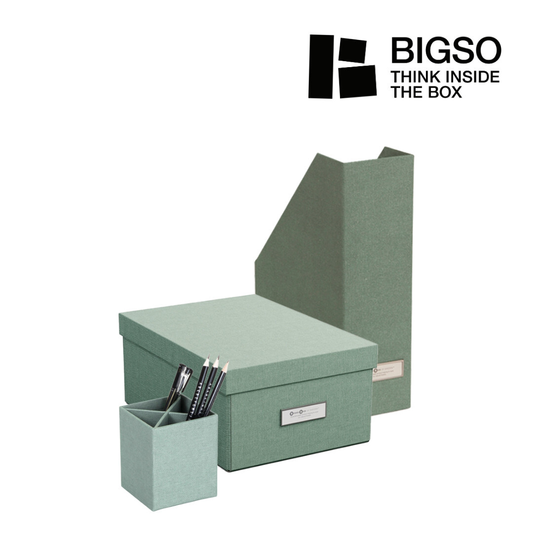 Kauniin vihertäviä Bigso säilytystuotteita.