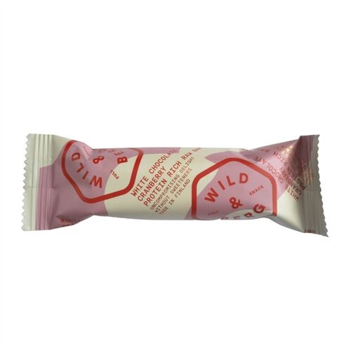 Proteiinipatukka Wild & Berg valkosuklaa-karpalo 40g - kotimainen ravintorikas täysvälipala