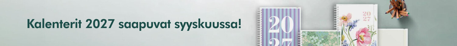 Tekstibanneri: kalenterit 2027 saapuvat syyskuussa