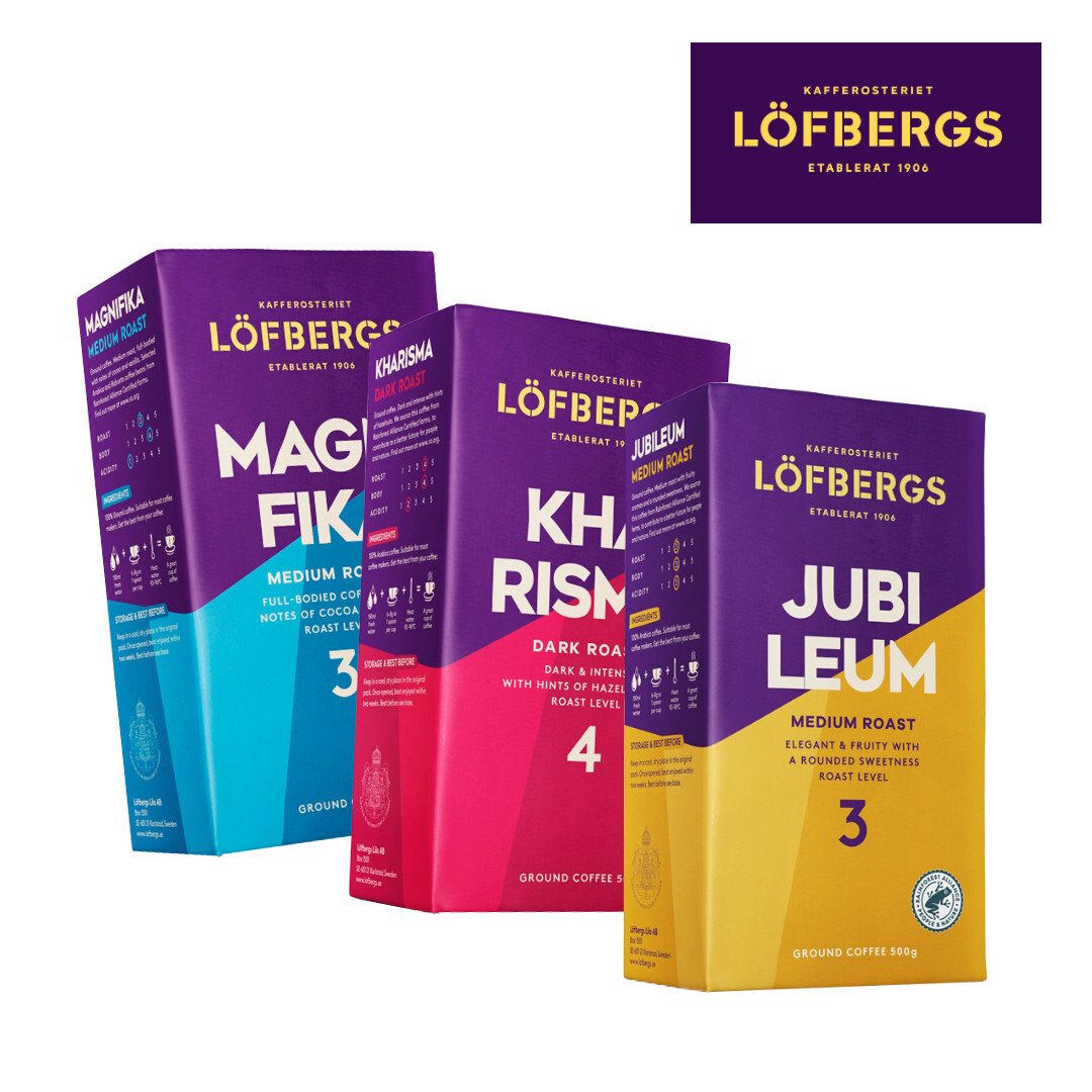 Löfbergs kahvipaketteja erilaisia