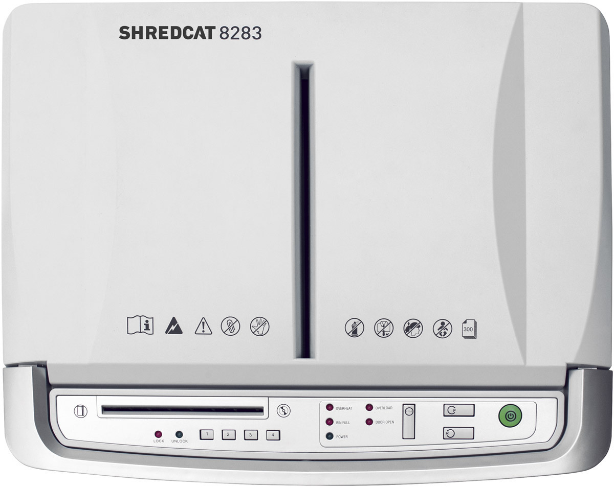 Paperintuhooja Ideal Shredcat 8283 4x10 mm silppu - myös luottokortit ja CD-levyt, PIN-lukitus