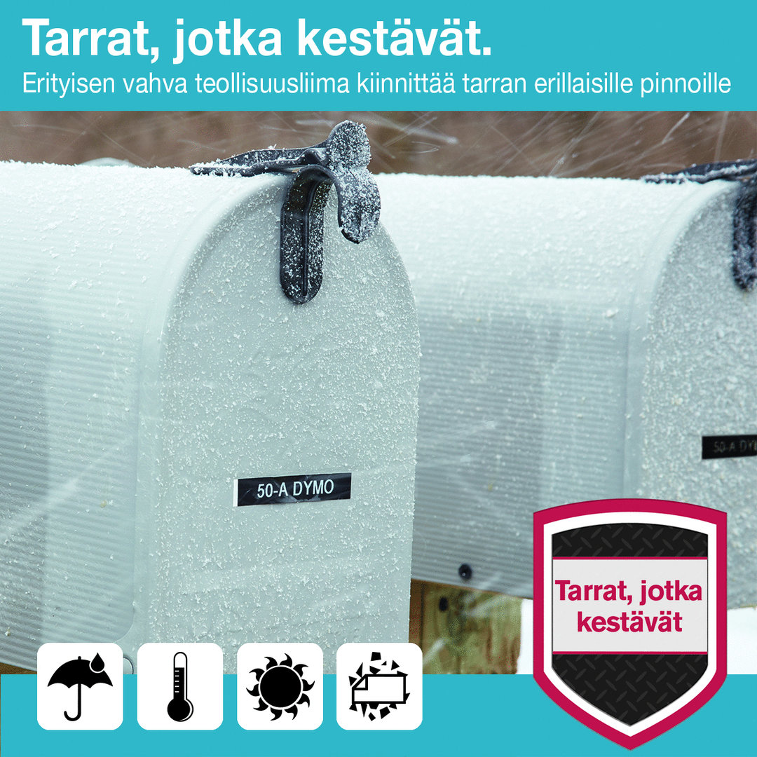 Tarrakasetti Dymo D1 kestotarra 12mm punainen/valkoinen