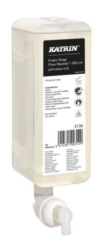 Vaahtosaippua Katrin Foam Soap Pure Neutral 1000 ml - ympäristöystävällinen, hajuton, väriaineeton