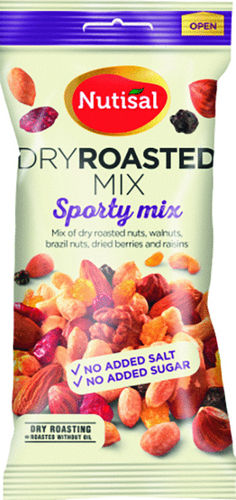 Pähkinä Nutisal Dry Roasted Sporty Mix /60g pussi - ei lisättyä suolaa eikä sokeria!