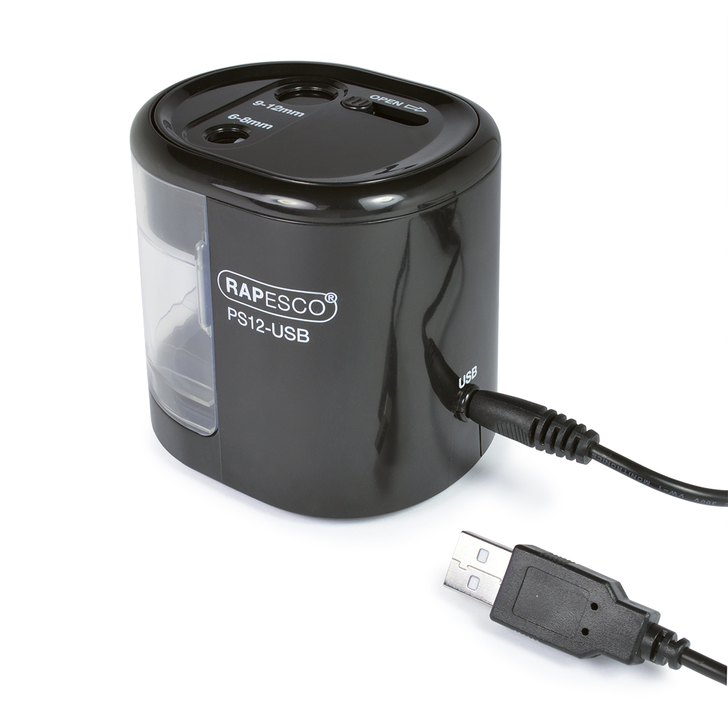 Teroitin Rapesco USB pöytämalli 2-reikäinen musta - toimii USB-kaapelilla tai paristoilla